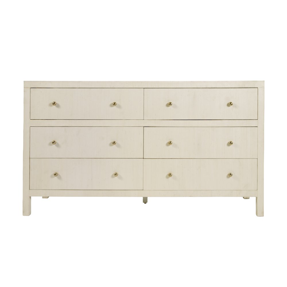 Nora 60 in. W Raffia 6 Drawer Dresser, Beige
