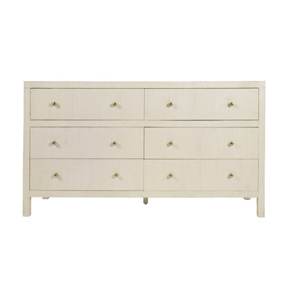 Nora 60 in. W Raffia 6 Drawer Dresser, Beige