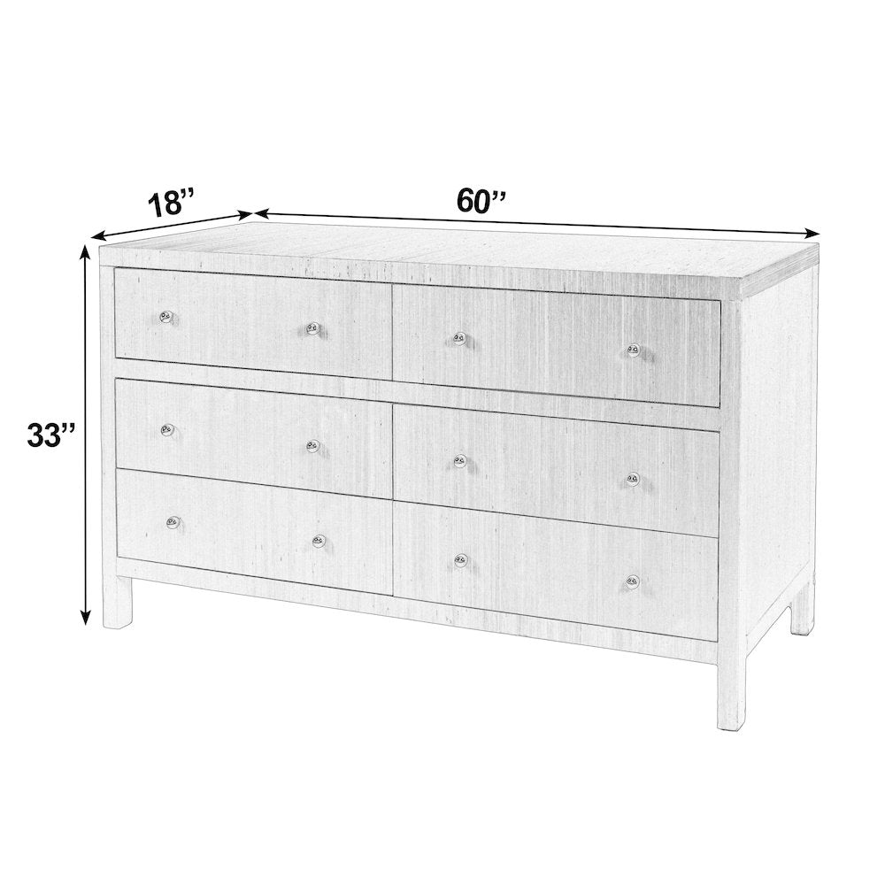 Nora 60 in. W Raffia 6 Drawer Dresser, Beige
