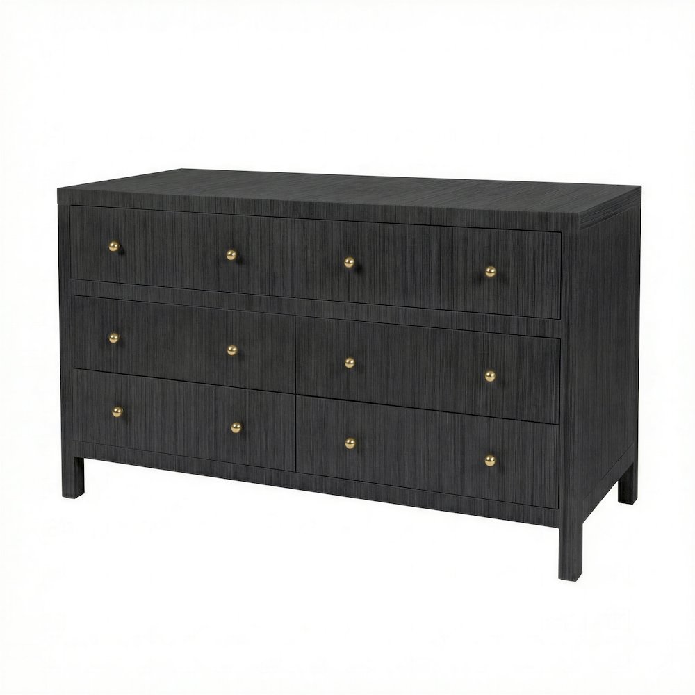 Nora 60 in. W Raffia 6 Drawer Dresser, Gray