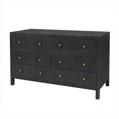 Nora 60 in. W Raffia 6 Drawer Dresser, Gray