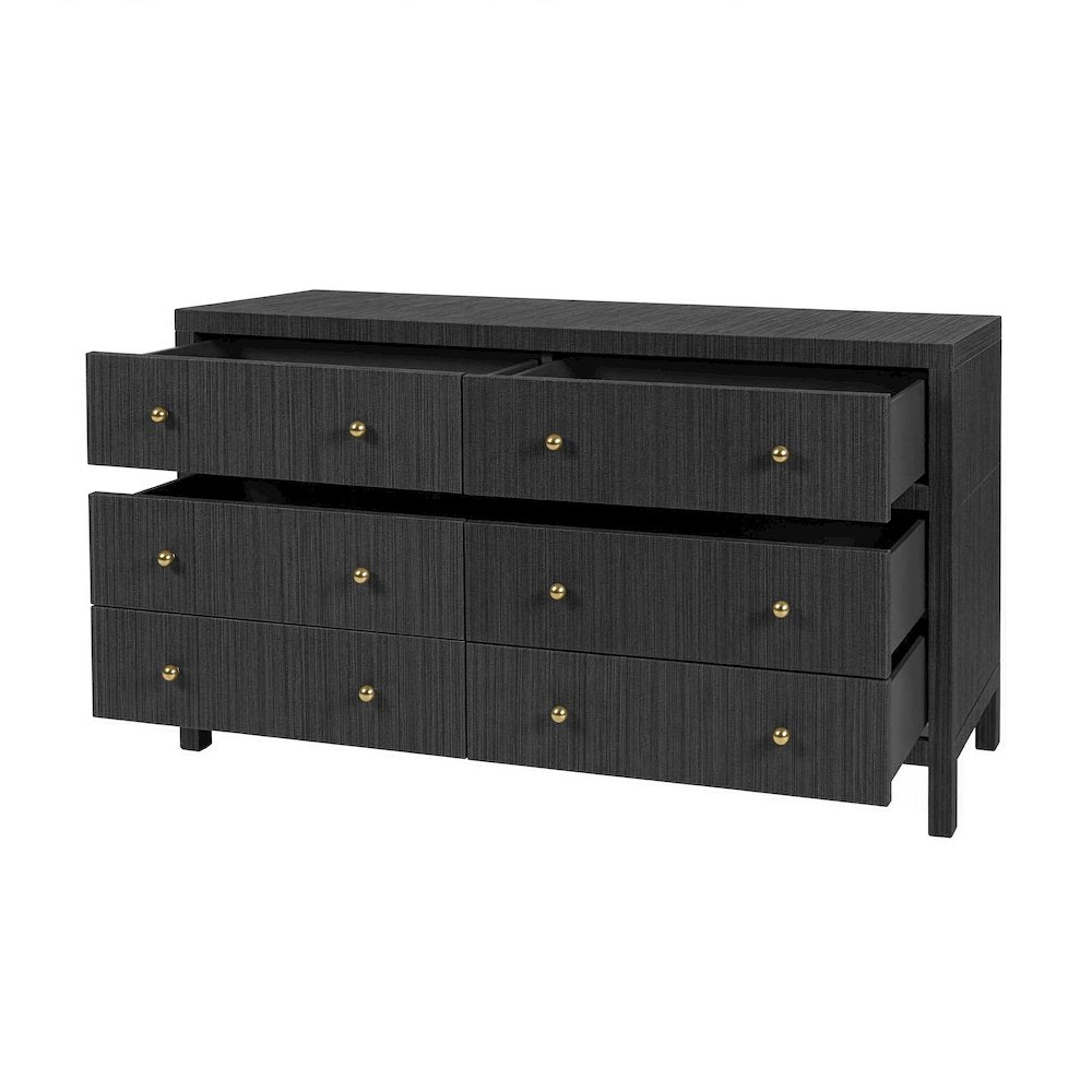 Nora 60 in. W Raffia 6 Drawer Dresser, Gray