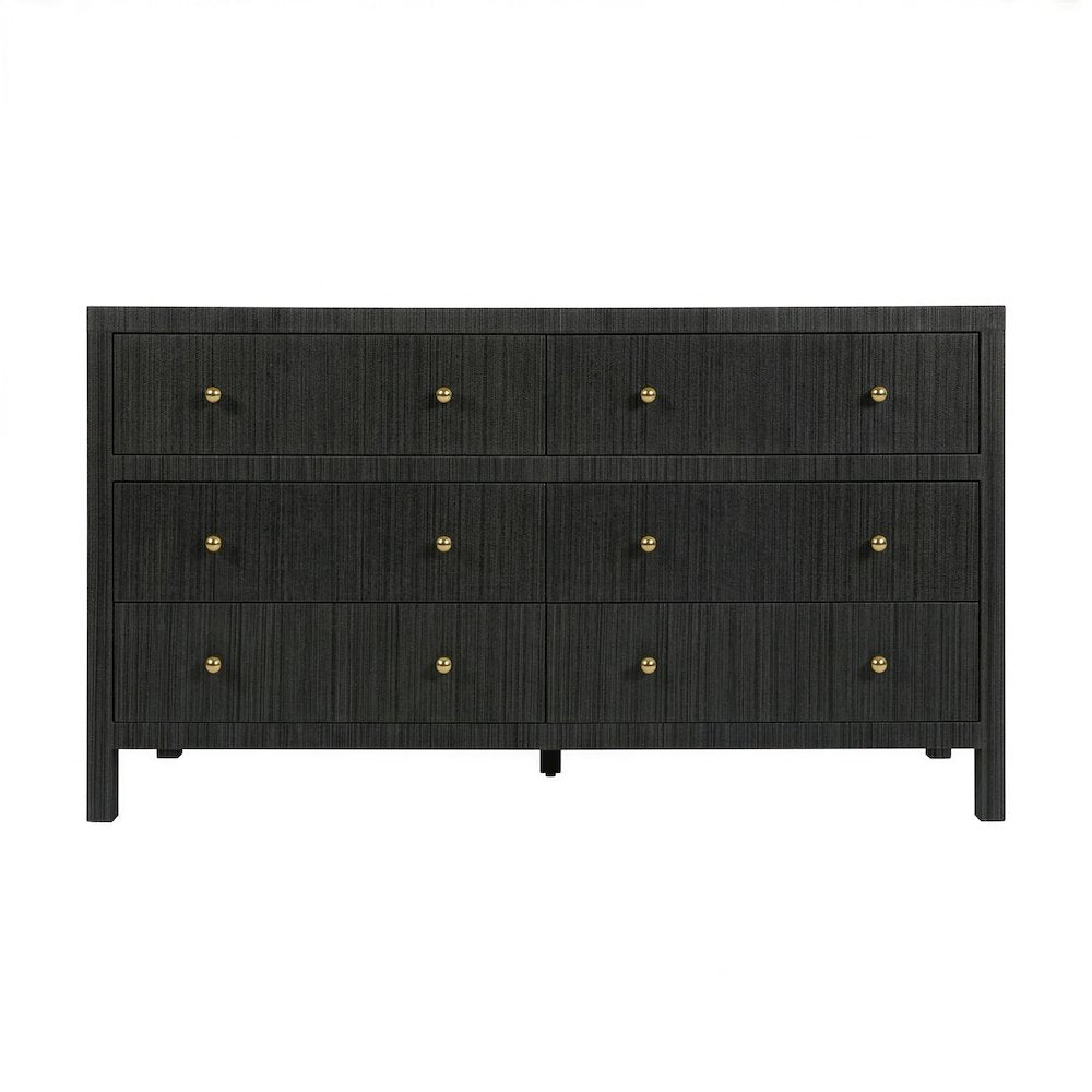 Nora 60 in. W Raffia 6 Drawer Dresser, Gray