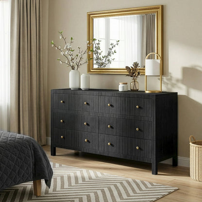 Nora 60 in. W Raffia 6 Drawer Dresser, Gray
