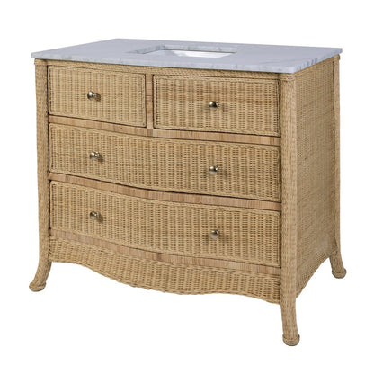 McLean 42 in. W Marble Top and Rattan 2 Drawer Single Bathroom Vanity, Natural