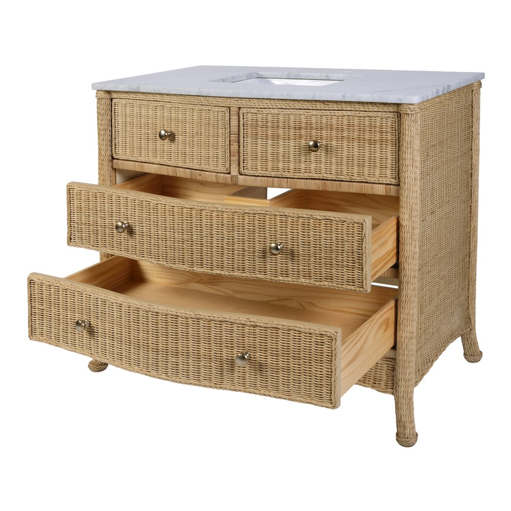 McLean 42 in. W Marble Top and Rattan 2 Drawer Single Bathroom Vanity, Natural