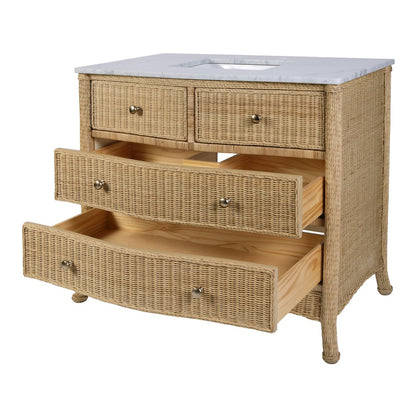 McLean 42 in. W Marble Top and Rattan 2 Drawer Single Bathroom Vanity, Natural