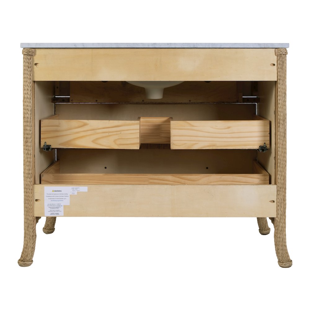 McLean 42 in. W Marble Top and Rattan 2 Drawer Single Bathroom Vanity, Natural
