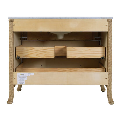 McLean 42 in. W Marble Top and Rattan 2 Drawer Single Bathroom Vanity, Natural