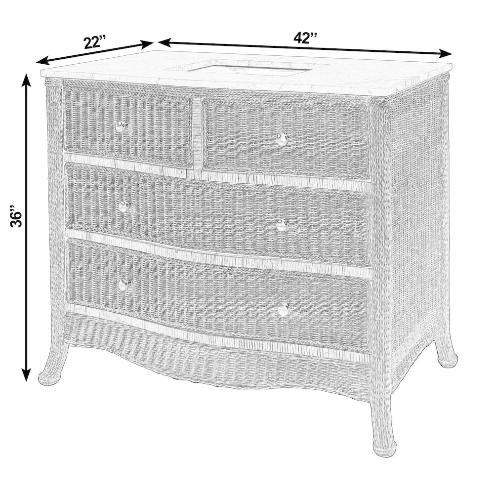 McLean 42 in. W Marble Top and Rattan 2 Drawer Single Bathroom Vanity, Natural