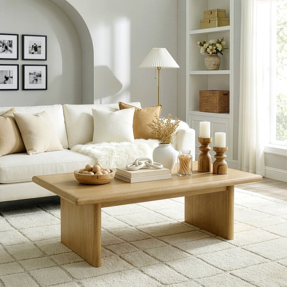 Halmstad 42 in. W Rectangular Wood Coffee Table, Light Brown