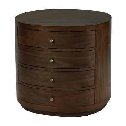 Nora 28 in. W Oval Wood 4 Drawer Nightstand, Walnut