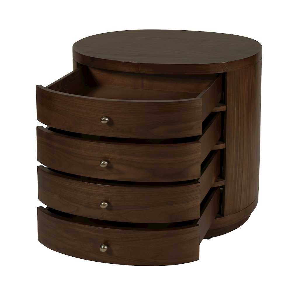 Nora 28 in. W Oval Wood 4 Drawer Nightstand, Walnut