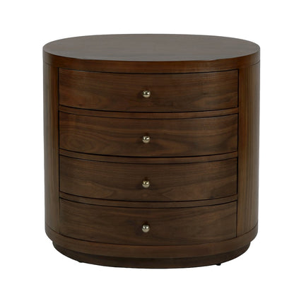 Nora 28 in. W Oval Wood 4 Drawer Nightstand, Walnut