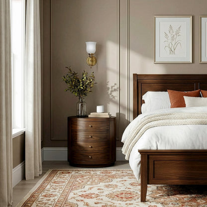 Nora 28 in. W Oval Wood 4 Drawer Nightstand, Walnut