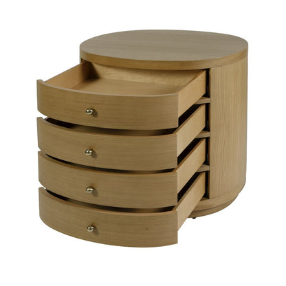 Nora 28 in. W Oval Wood 4 Drawer Nightstand, Natural