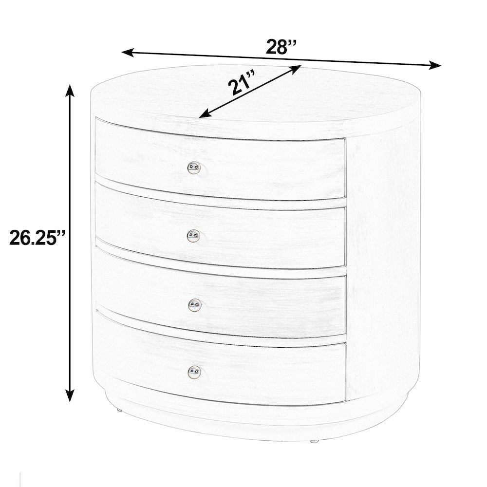 Nora 28 in. W Oval Wood 4 Drawer Nightstand, Natural