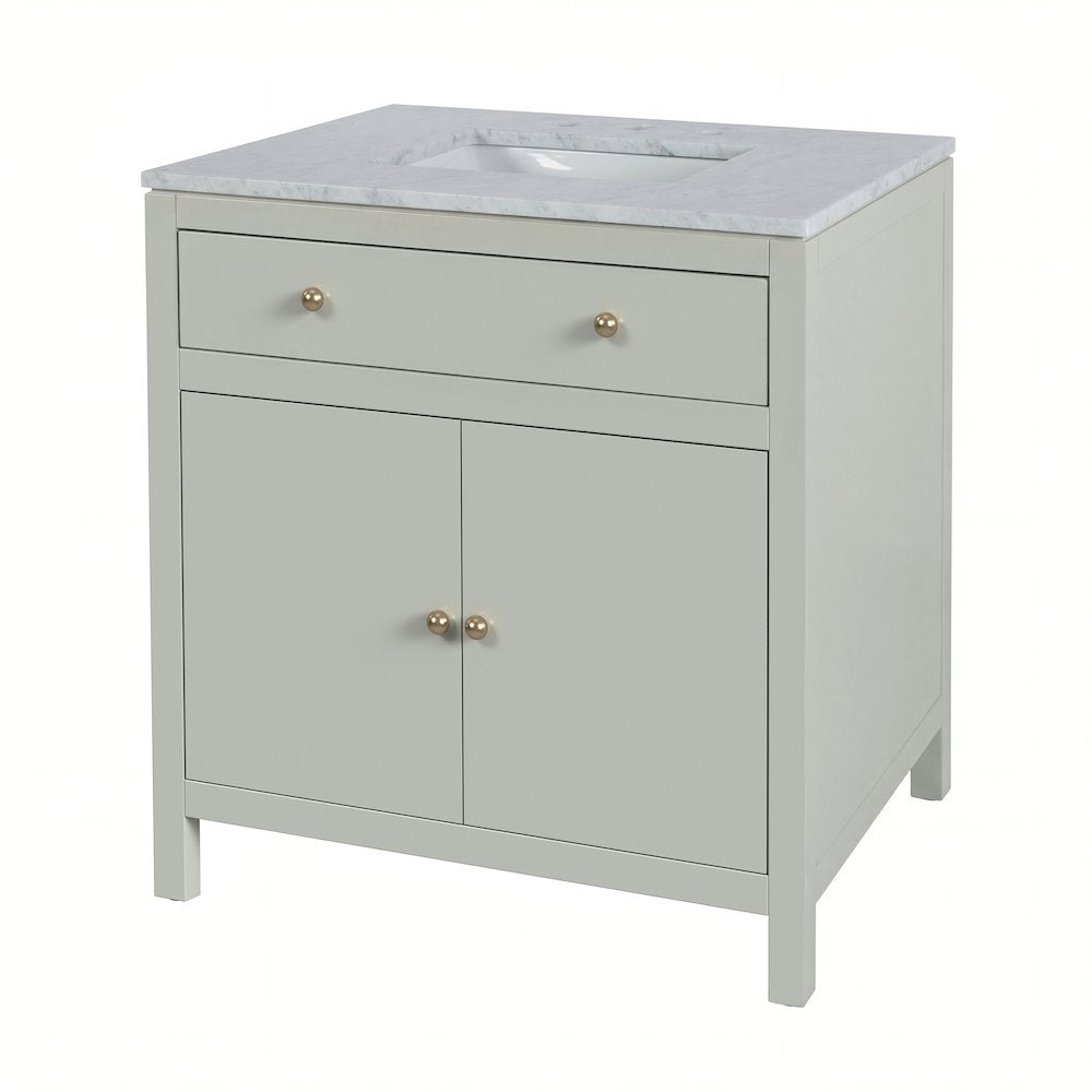 Nora 32 in. W Rectangular Wood & Marble Bathroom Vanity with Storage, Sage Green