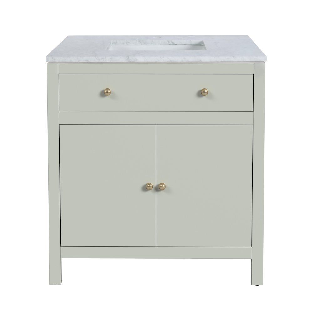 Nora 32 in. W Rectangular Wood & Marble Bathroom Vanity with Storage, Sage Green