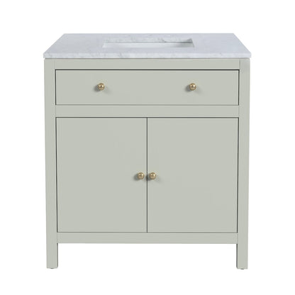 Nora 32 in. W Rectangular Wood & Marble Bathroom Vanity with Storage, Sage Green