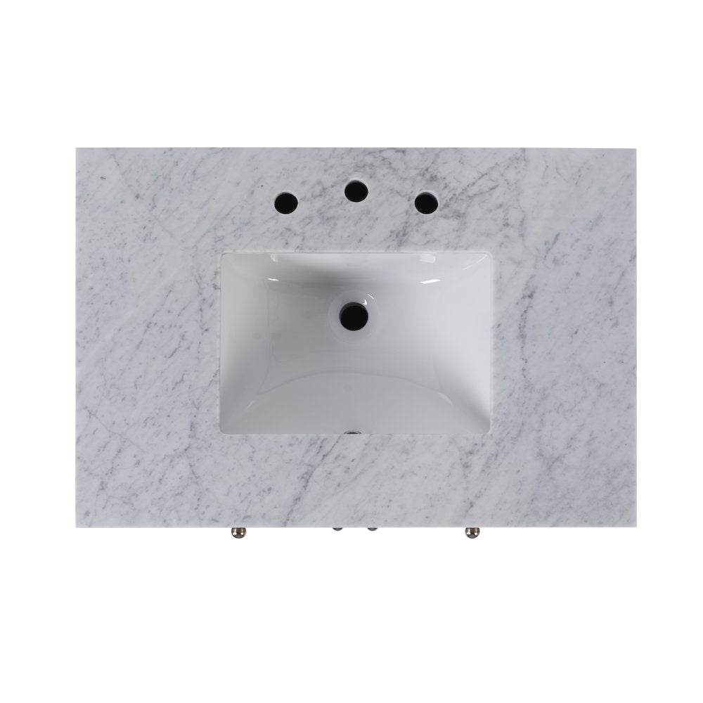 Nora 32 in. W Rectangular Wood & Marble Bathroom Vanity with Storage, Sage Green