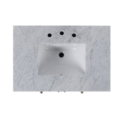 Nora 32 in. W Rectangular Wood & Marble Bathroom Vanity with Storage, Sage Green