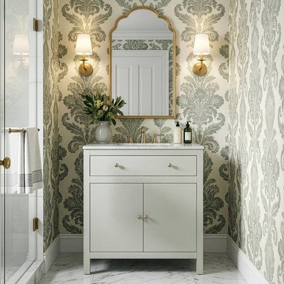 Nora 32 in. W Rectangular Wood & Marble Bathroom Vanity with Storage, Sage Green