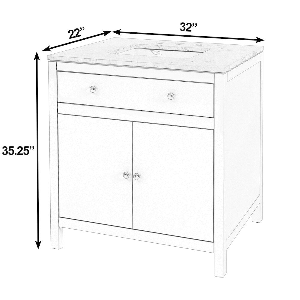 Nora 32 in. W Rectangular Wood & Marble Bathroom Vanity with Storage, Sage Green
