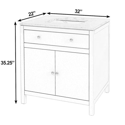 Nora 32 in. W Rectangular Wood & Marble Bathroom Vanity with Storage, Sage Green
