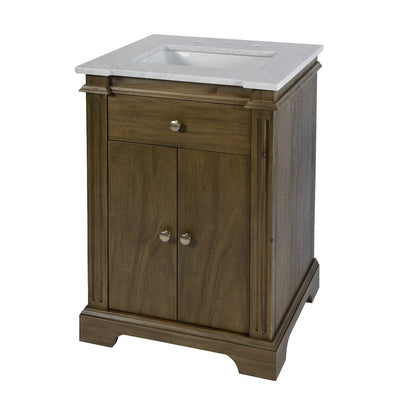 Rachelle 24 in. W Rectangular Wood & Marble Bathroom Vanity with Storage, Brown