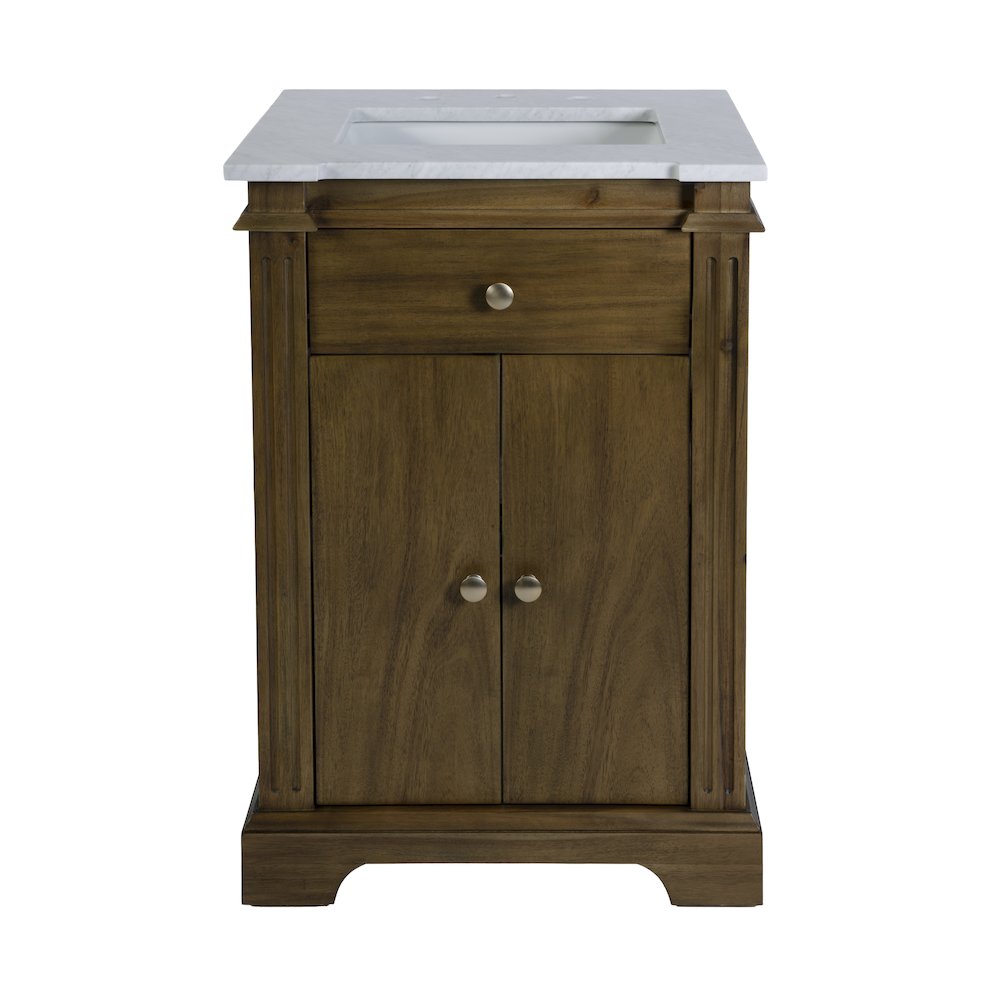 Rachelle 24 in. W Rectangular Wood & Marble Bathroom Vanity with Storage, Brown