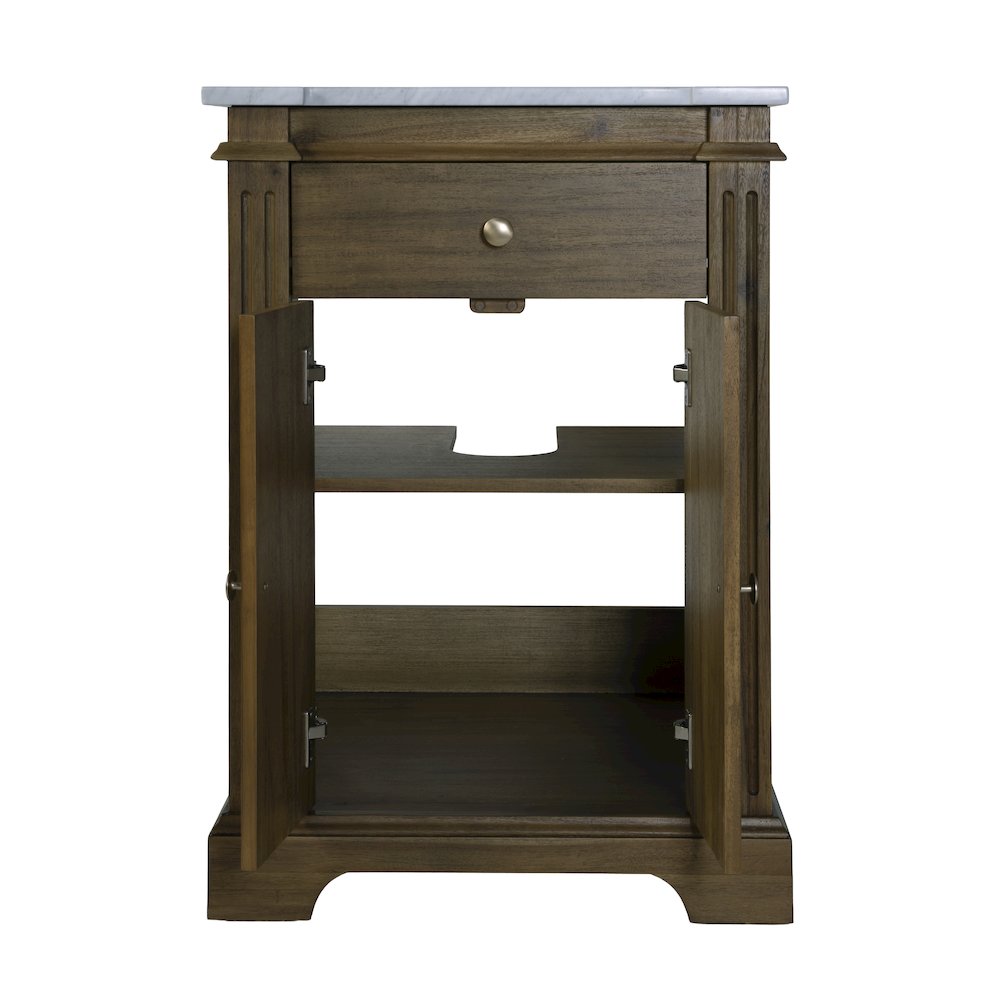 Rachelle 24 in. W Rectangular Wood & Marble Bathroom Vanity with Storage, Brown