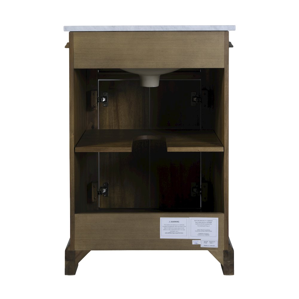 Rachelle 24 in. W Rectangular Wood & Marble Bathroom Vanity with Storage, Brown
