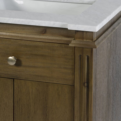 Rachelle 24 in. W Rectangular Wood & Marble Bathroom Vanity with Storage, Brown