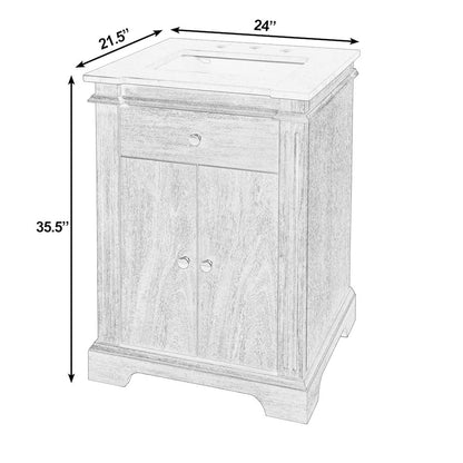 Rachelle 24 in. W Rectangular Wood & Marble Bathroom Vanity with Storage, Brown