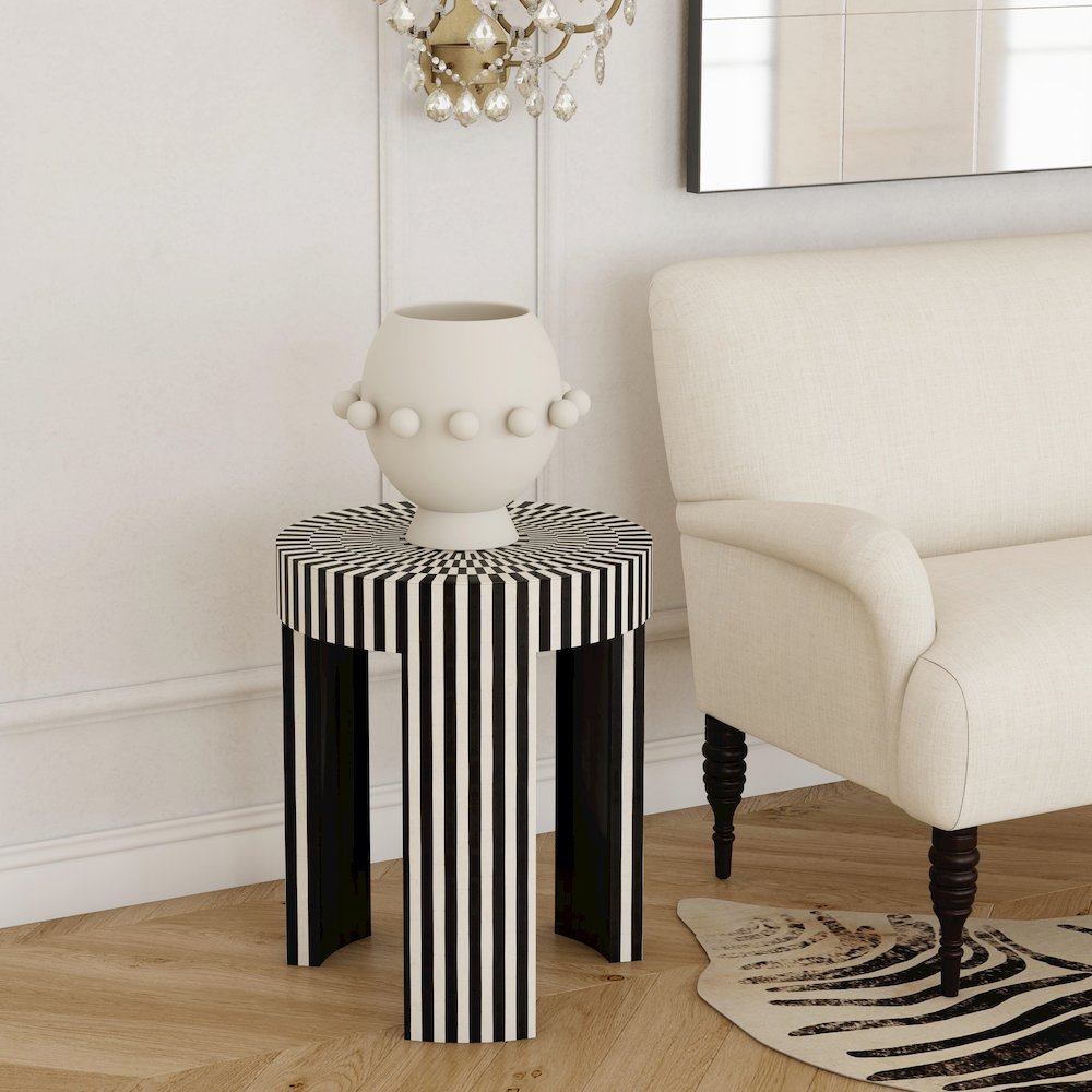 Rimma Bone Inlay Side Table, Black and White