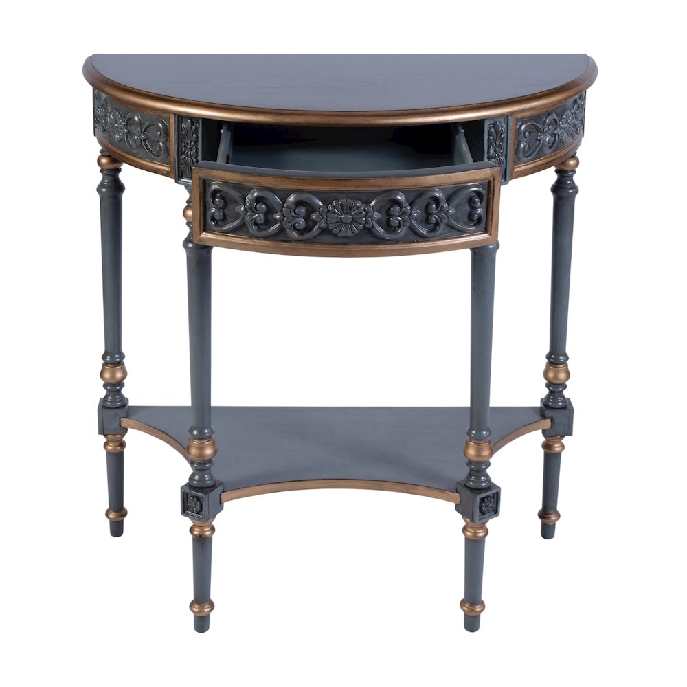 Danielle 30 in W. Demilune Wood 1 Drawer Console Table, Pastel Blue