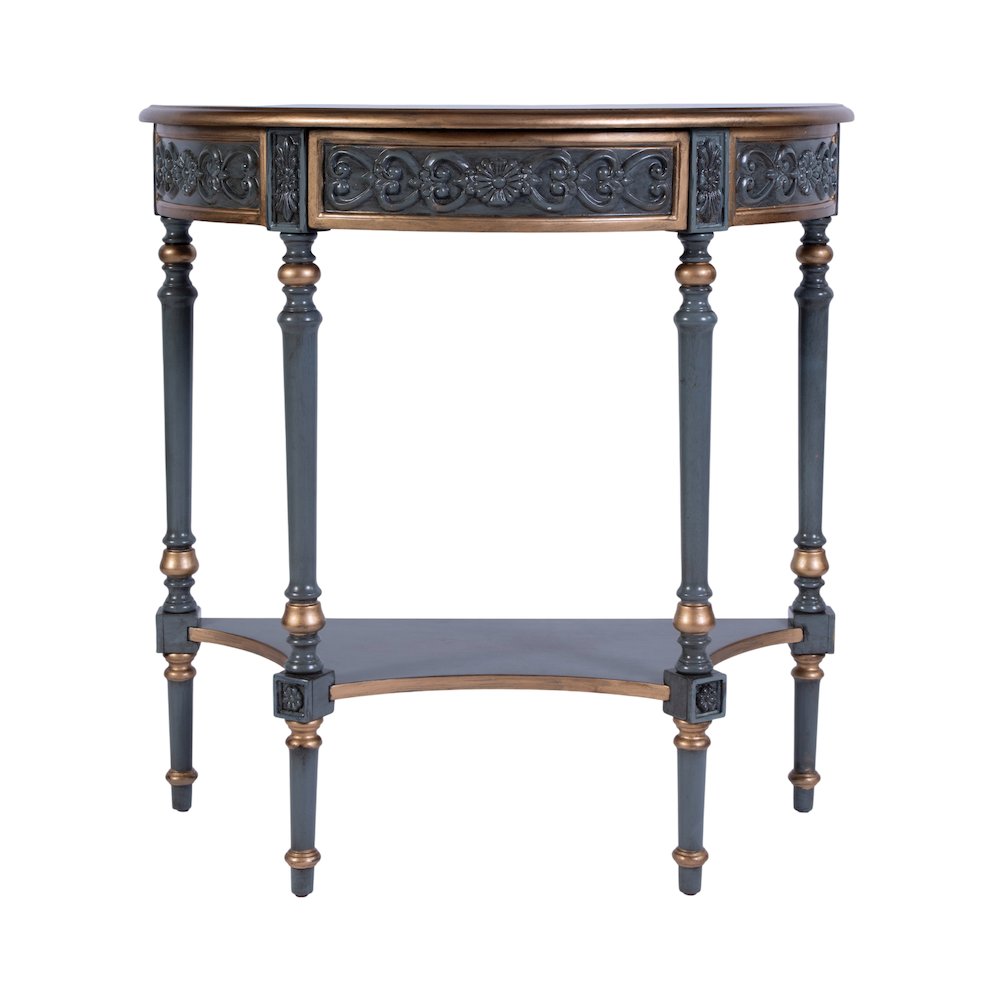 Danielle 30 in W. Demilune Wood 1 Drawer Console Table, Pastel Blue