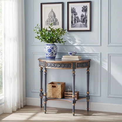 Danielle 30 in W. Demilune Wood 1 Drawer Console Table, Pastel Blue