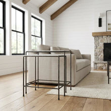 Marble Top Nesting Tables Set of 2, Transitional Side Tables, Black