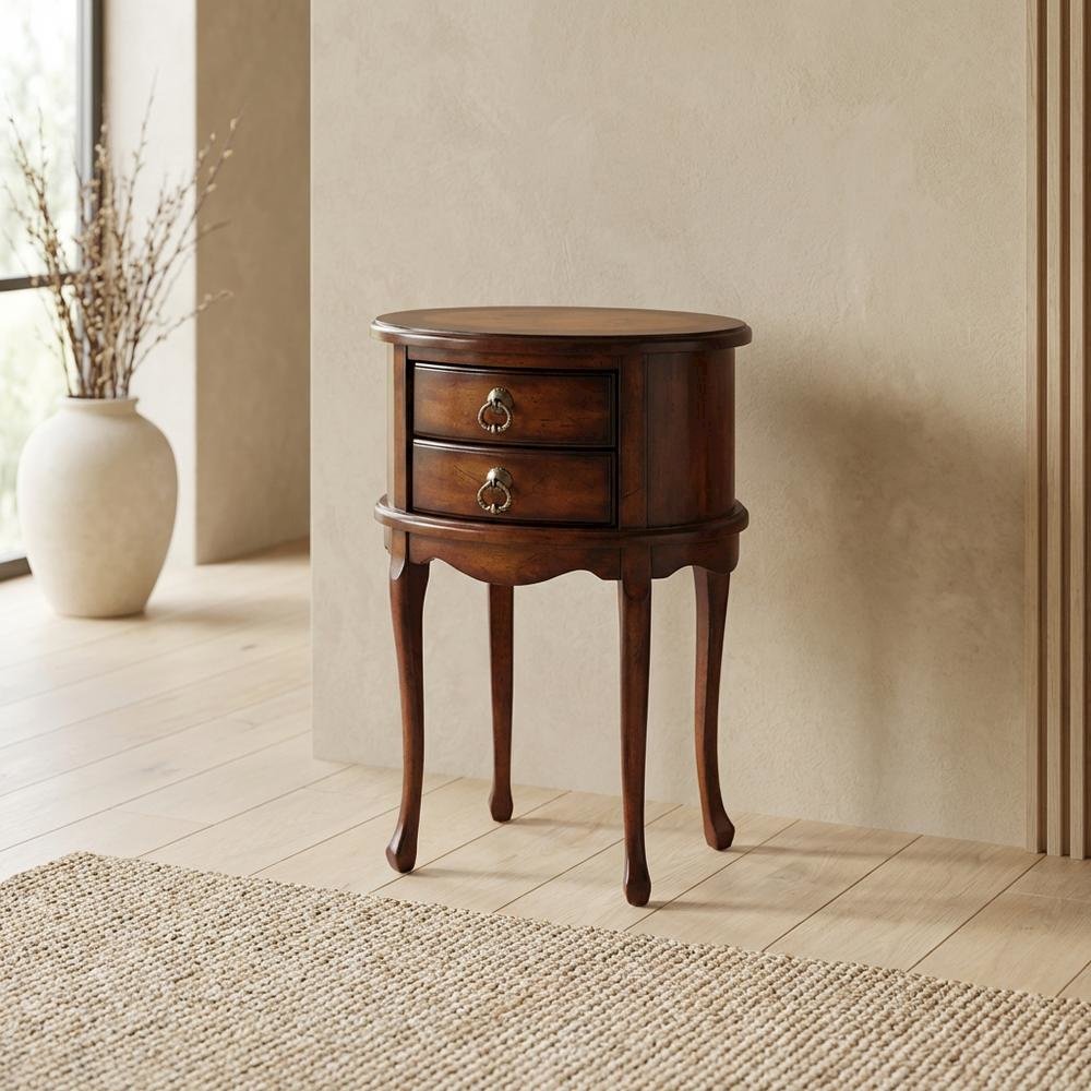 Oval Side Table with Storage Drawers, Traditional End Table, Cherry