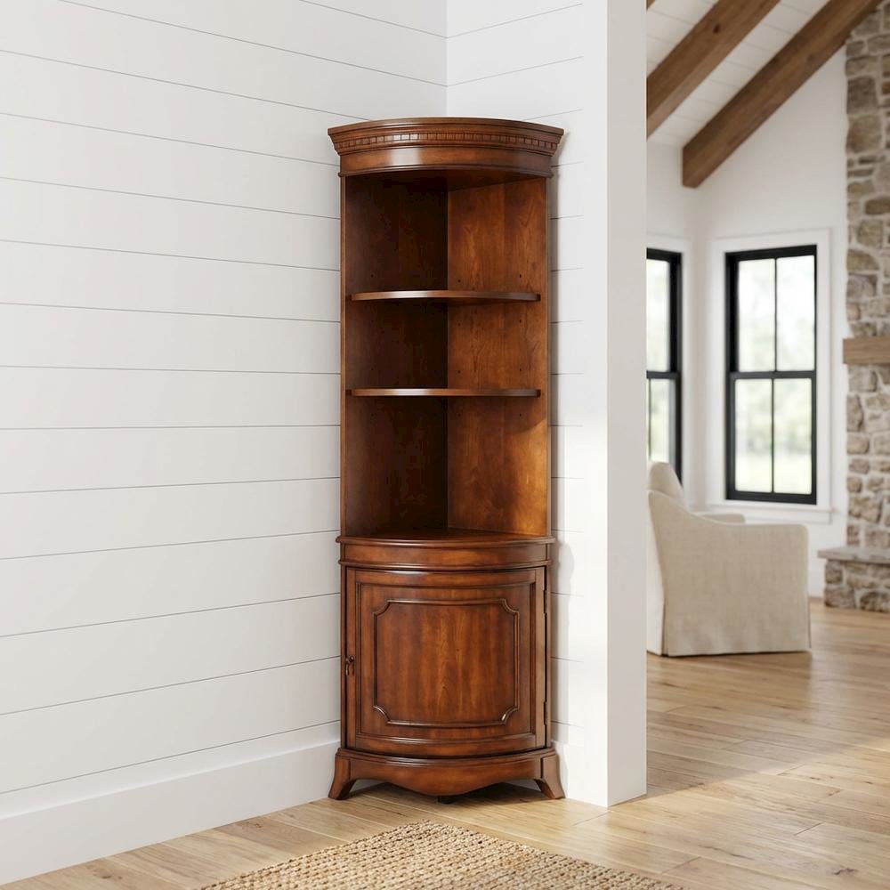 Quarter Round Corner Cabinet with Adjustable Shelf, Storage Cabinet, Cherry