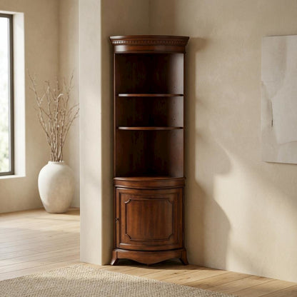 Quarter Round Corner Cabinet with Adjustable Shelf, Storage Cabinet, Cherry