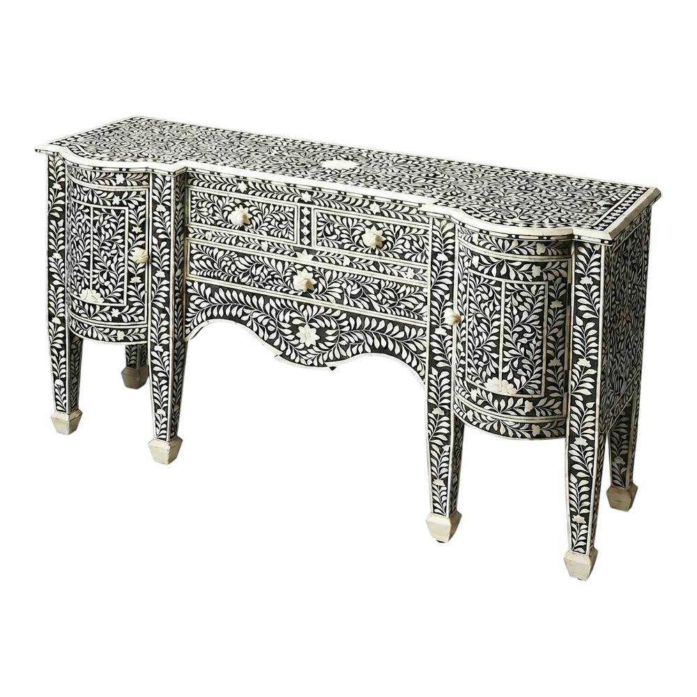 Boho Buffet Cabinet with 4 Drawers, Eclectic Sideboard, Black Bone