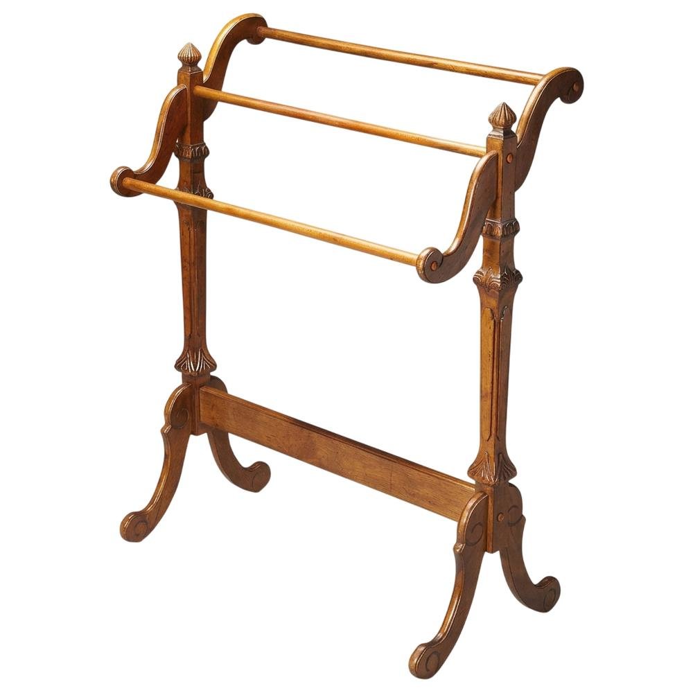Wooden Blanket Stand with Trestle Base, Traditional Quilt Rack, Vintage Oak