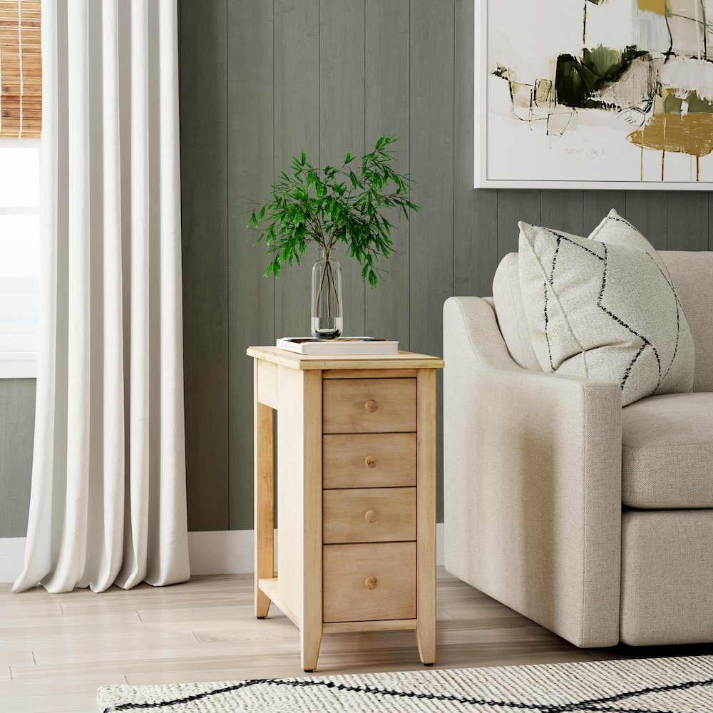 Kelton 4 Drawer Side Table, Beige