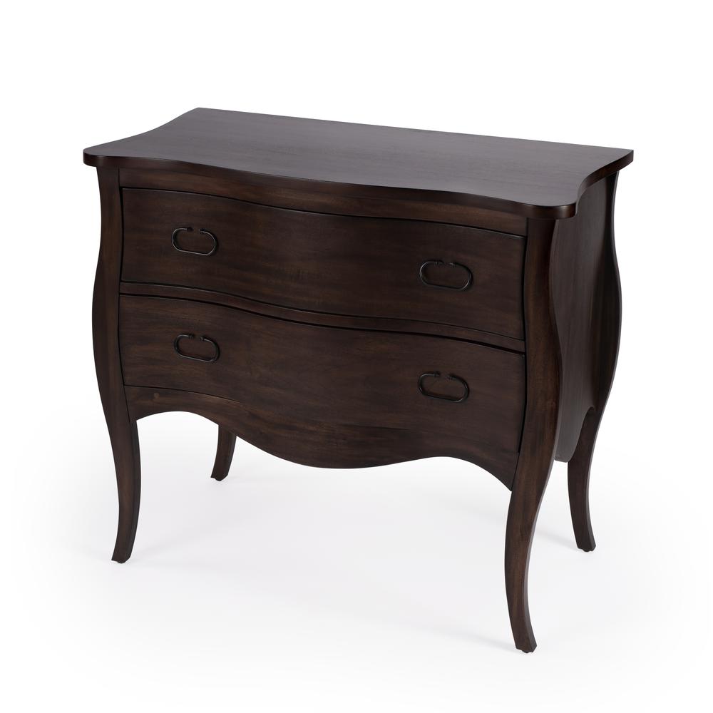 Rochelle Walnut 2 Drawer Chest, Dark Brown