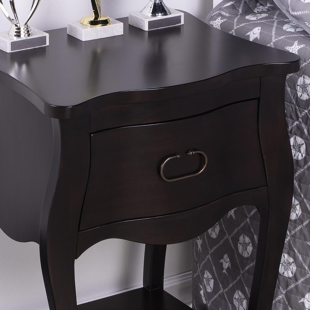 Rochelle 1 Drawer Nightstand, Dark Brown
