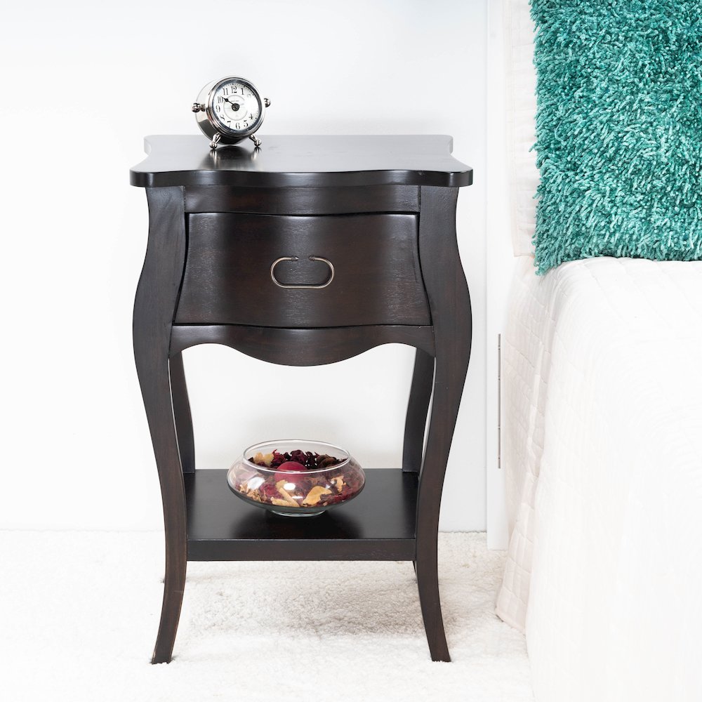 Rochelle 1 Drawer Nightstand, Dark Brown