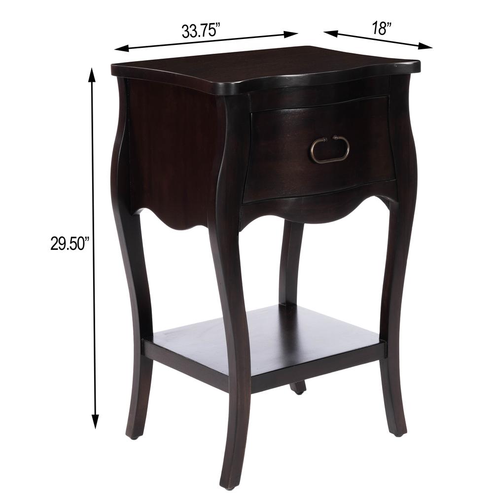Rochelle 1 Drawer Nightstand, Dark Brown